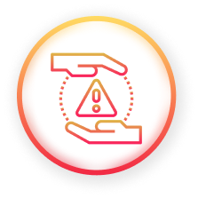 Red circular warning icon with white exclamation mark inside a triangle